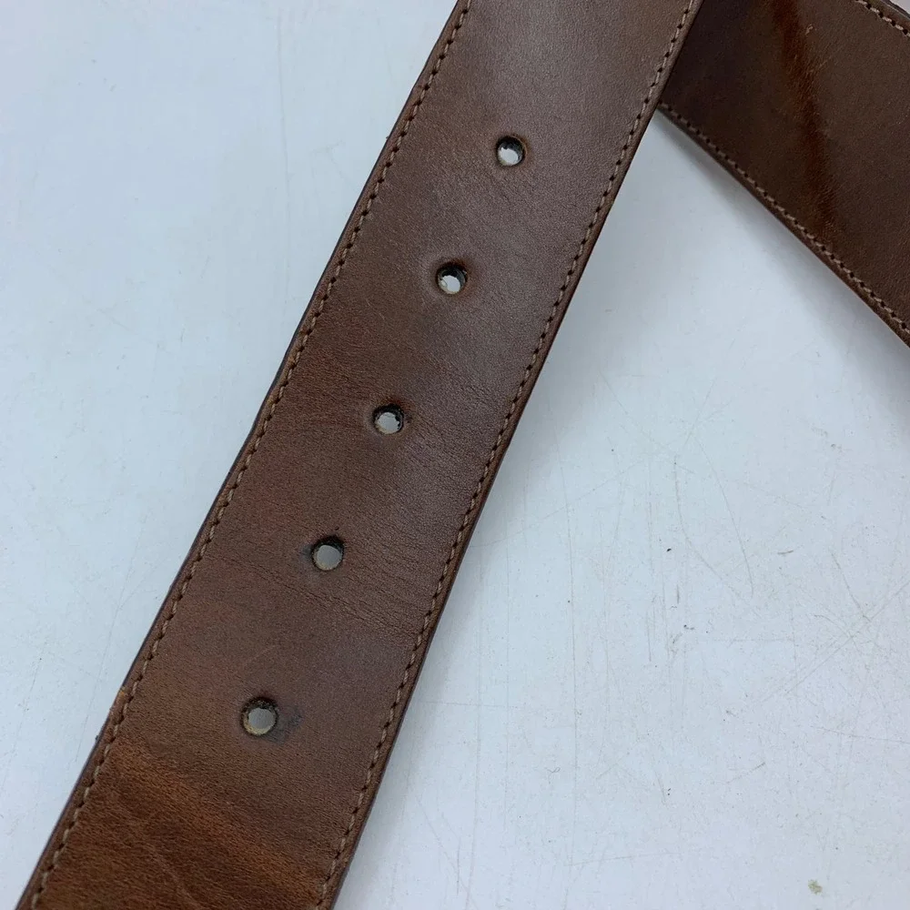 Vtg 90s Brighton Leather Belt Gold Buckle USA Large Southwestern Cowgirl Boho